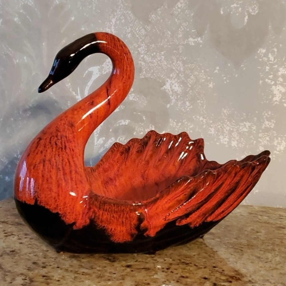 Vintage pottery Evangeline Canada swan dish